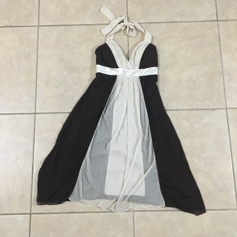 Ruby Rox Cream Strip chiffon flowing halter dress